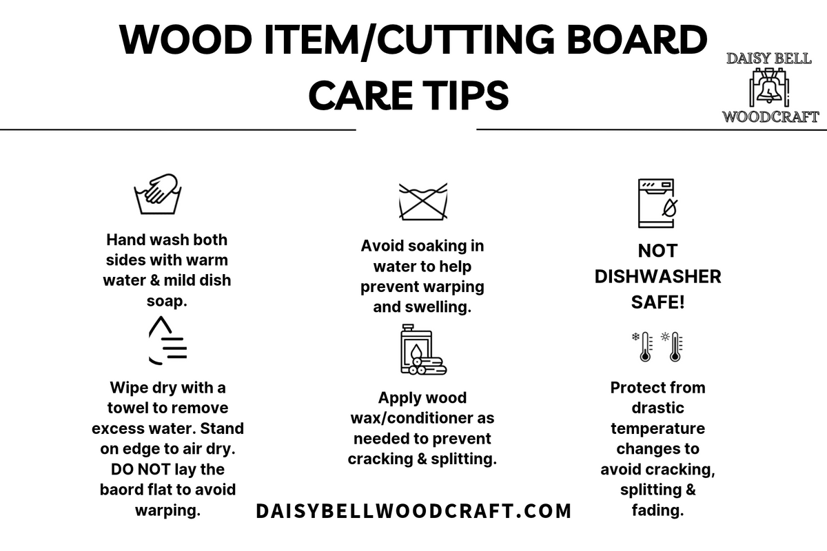 Wooden Cutting Board and Food Item Care Instructions