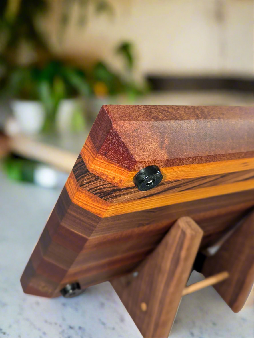 Ribbon Sapele, Black Walnut, Canary, Zebra Wood Large Edge Grain Cutting Board
