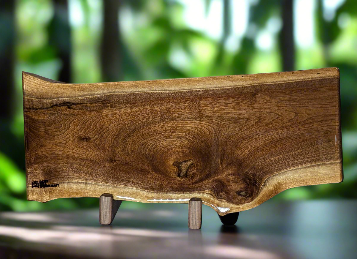 Live Edge Black Walnut Board W/ Epoxy Coating and Rubber Feet