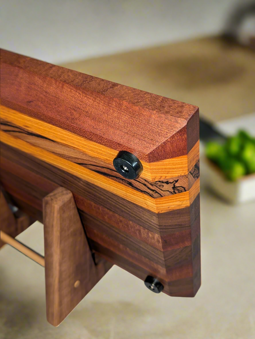 Ribbon Sapele, Black Walnut, Canary, Zebra Wood Large Edge Grain Cutting Board
