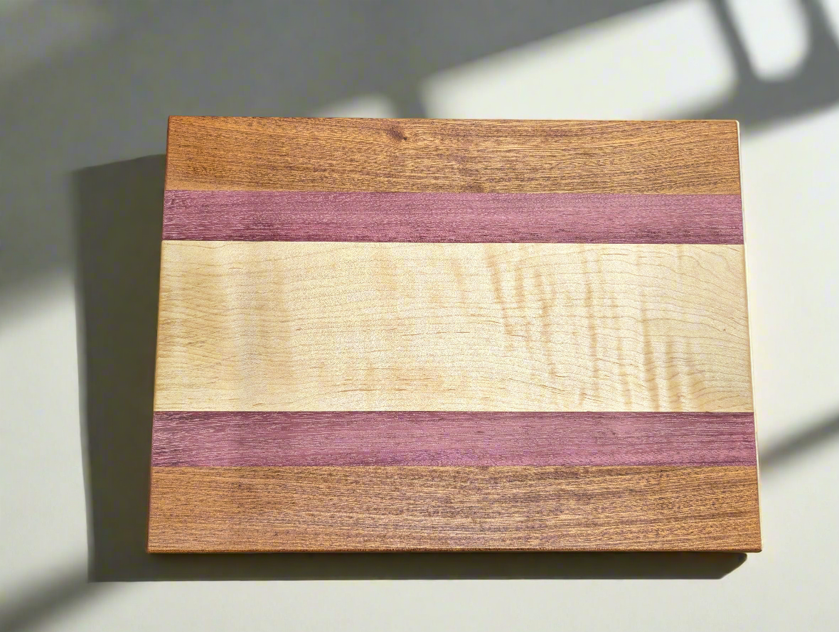 Ribbon Sapele, Purple Heart & Maple Tri Color Face Grain Cutting Board (Exotic)