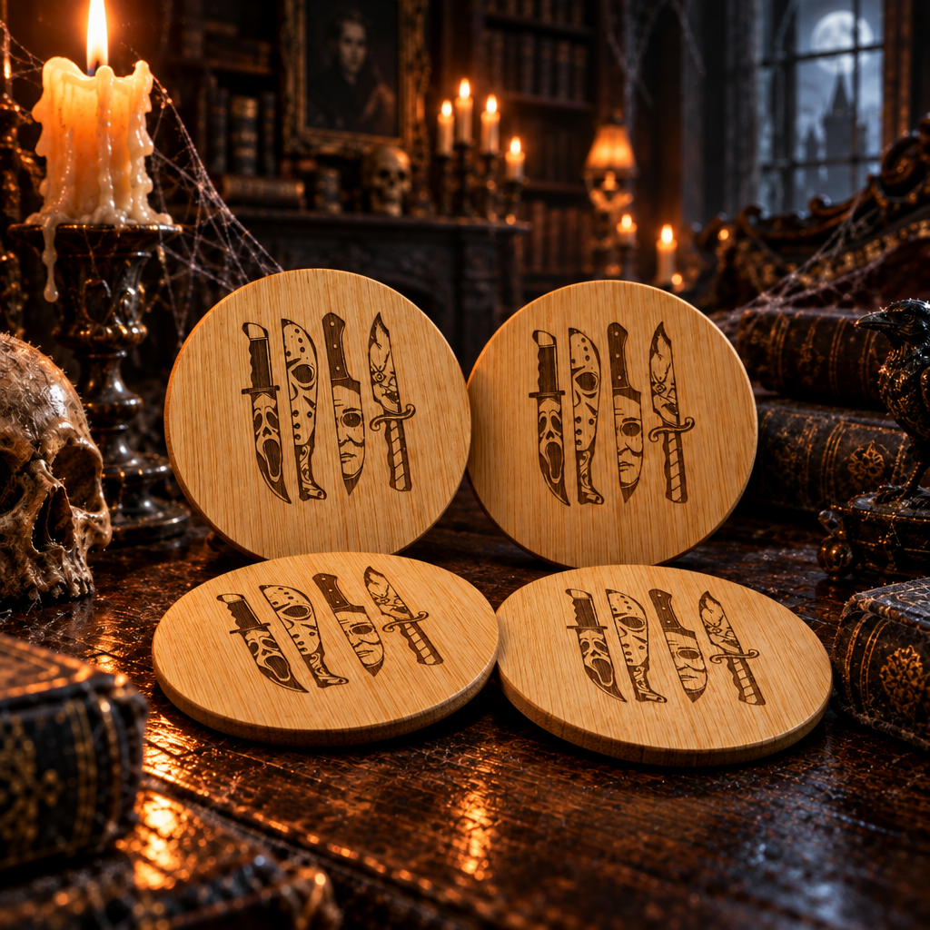 Custom Halloween Bamboo Coaster Sets (4 Coasters)