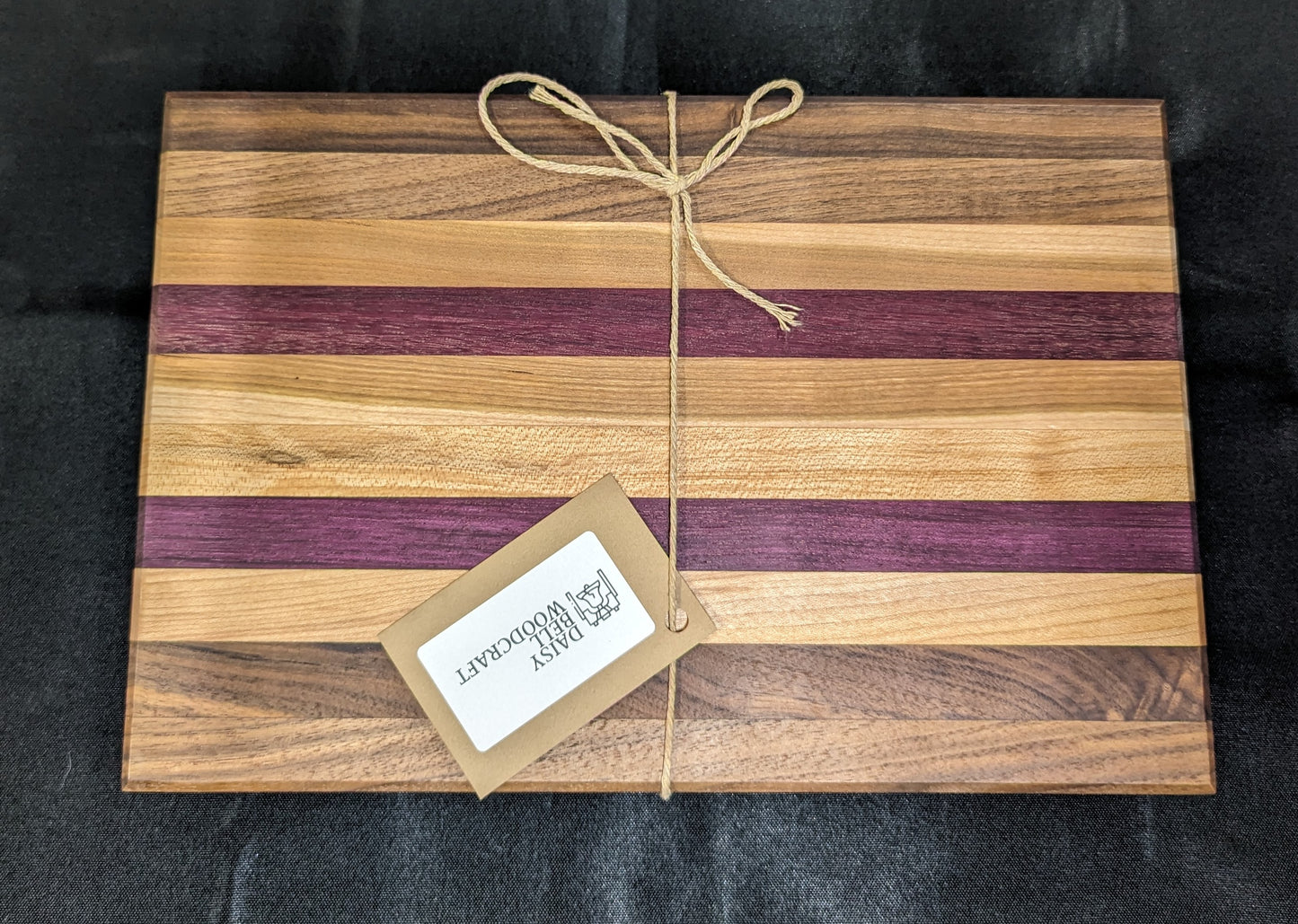 (Exotic & domestic) Black Walnut, Purple Heart, Maple Tri Color Edge Grain Cutting Board