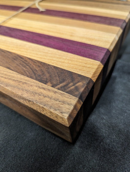 (Exotic & domestic) Black Walnut, Purple Heart, Maple Tri Color Edge Grain Cutting Board