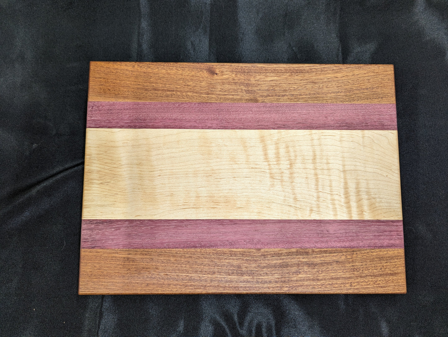 (Exotic & domestic) Ribbon Sapele, Purple Heart & Maple Tri Color Face Grain Cutting Board