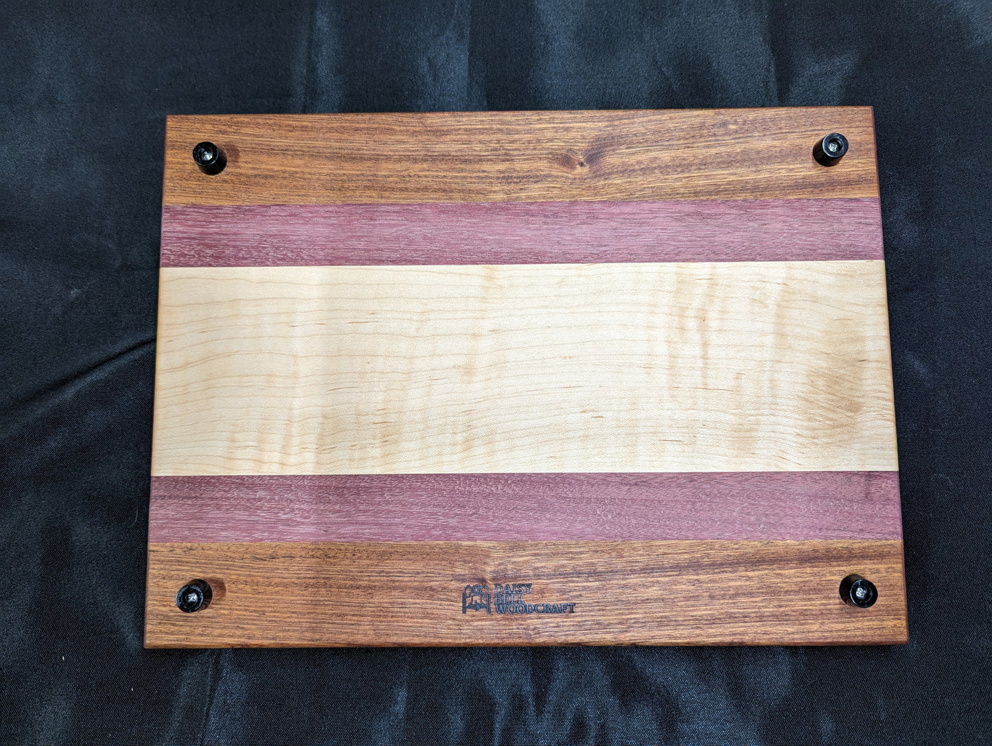 (Exotic & domestic) Ribbon Sapele, Purple Heart & Maple Tri Color Face Grain Cutting Board