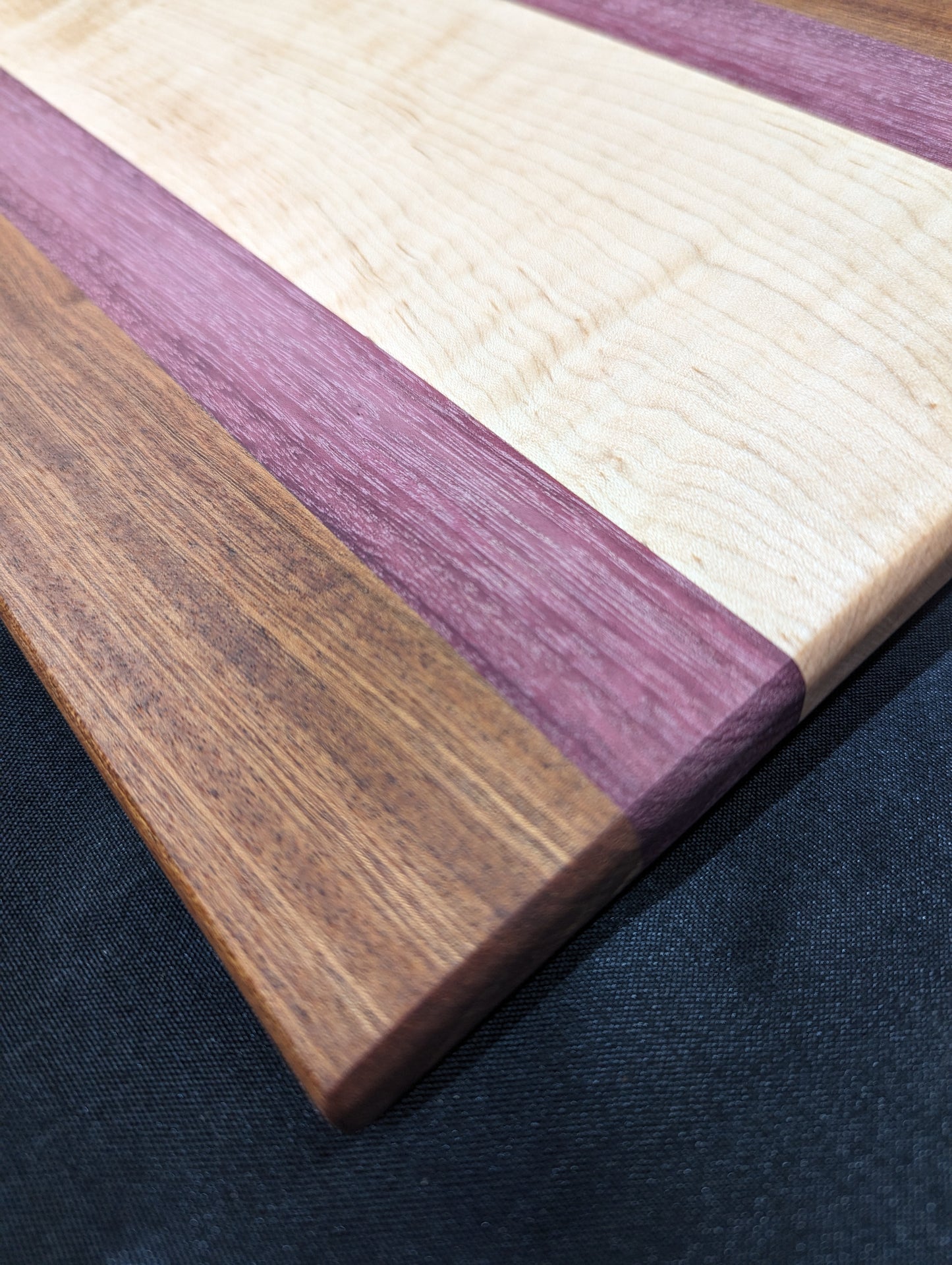 (Exotic & domestic) Ribbon Sapele, Purple Heart & Maple Tri Color Face Grain Cutting Board