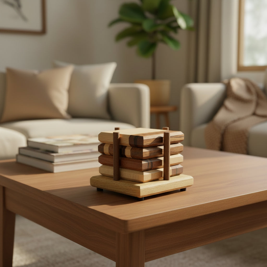 Custom Exotic Wood Coaster Set (4) With Holder