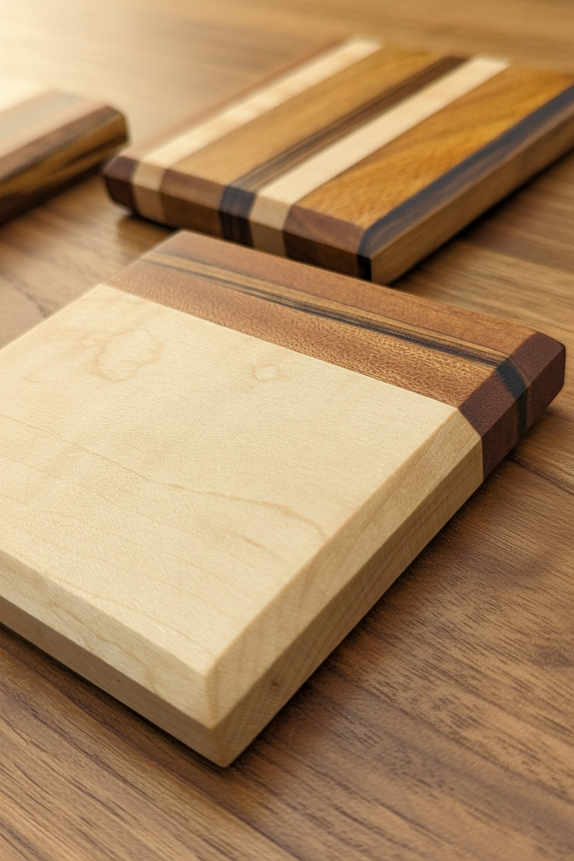 Custom Exotic Wood Coaster Set (4) With Holder