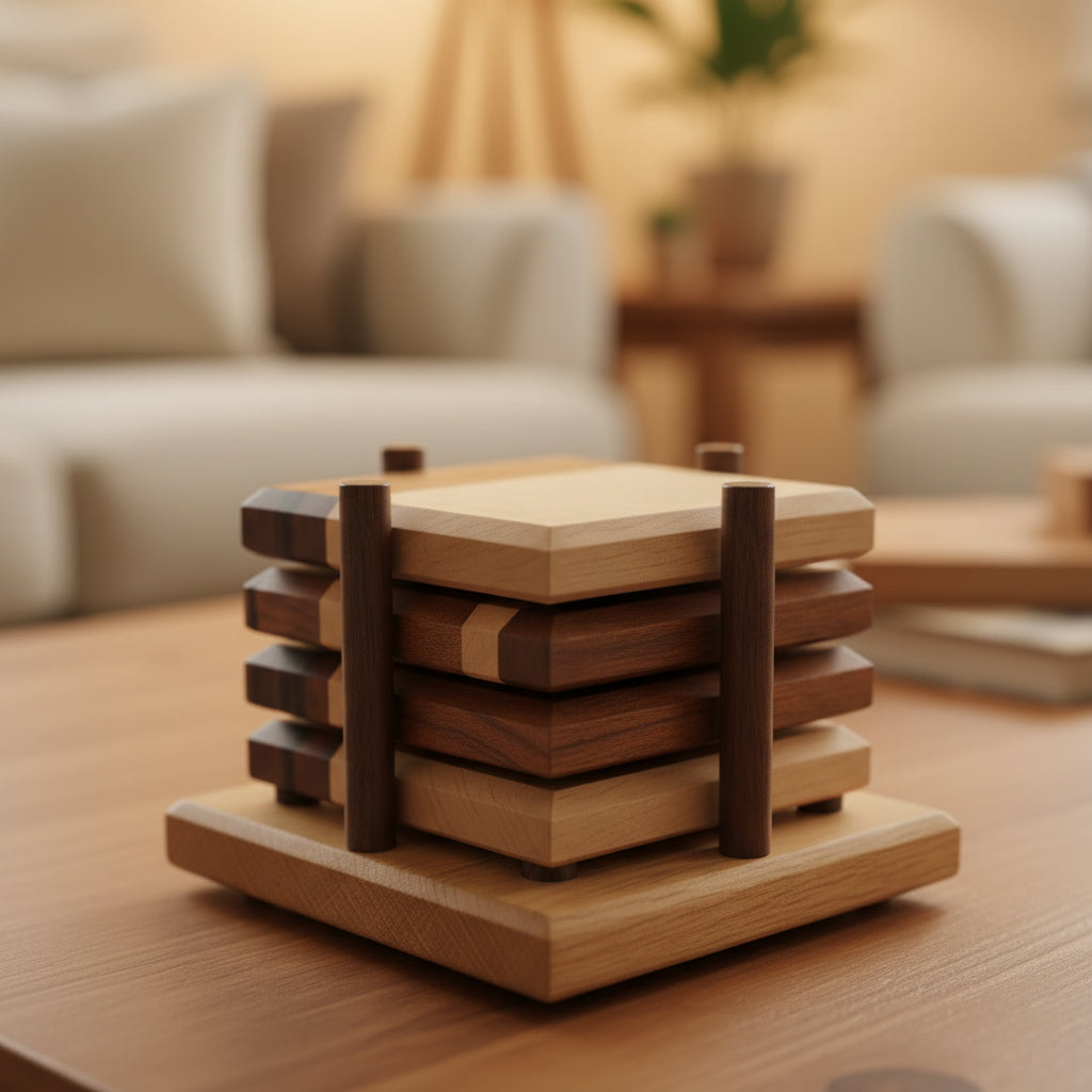 Custom Exotic Wood Coaster Set (4) With Holder