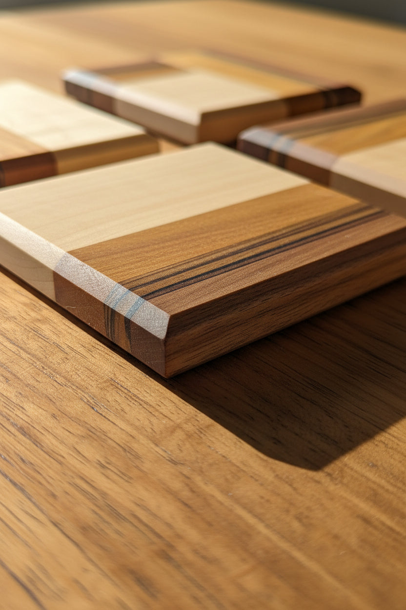 Custom Exotic Wood Coaster Set (4) With Holder